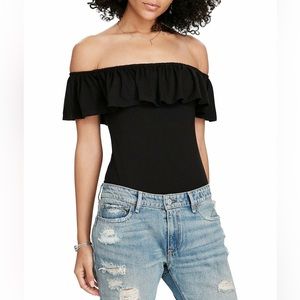 Off the shoulder ruffle neckline black body suit